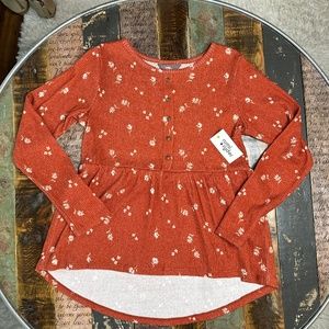 💥 BOGO 💥 NWT Rust Floral Hi Low Hem Thermal Top Large / 12 / 14